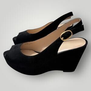 Stuart  Weitzman Black Slingback  Suede Wedge Sandals Size 9